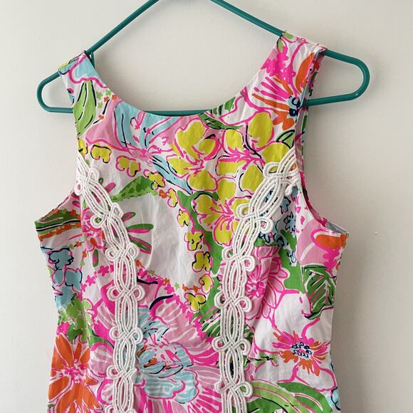 Lilly Pulitzer Floral Shift‎ Dress Cotton Sleeveless Tropical Resort Sz 8 Preppy - Picture 9 of 9